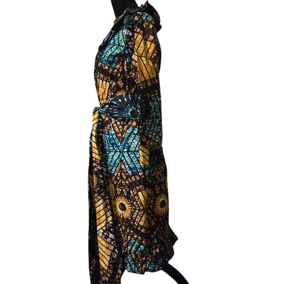 Natal Jacket Small Colorful Artsy Uganda Bold Belted Pockets Ruffled Collar - Picture 4 of 4